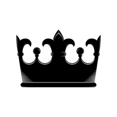 King Crown, black icon on white background. Vintage engraved vector illustration, isolated image