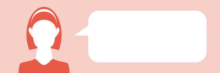 Woman with speech bubble - orange banner