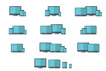 Responsive digital devices icons set