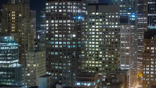 Downtown San Francisco Buildings at Night Timelapse
