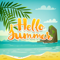 Fototapeta na wymiar Vector hello summer vacation motivational poster with lettering