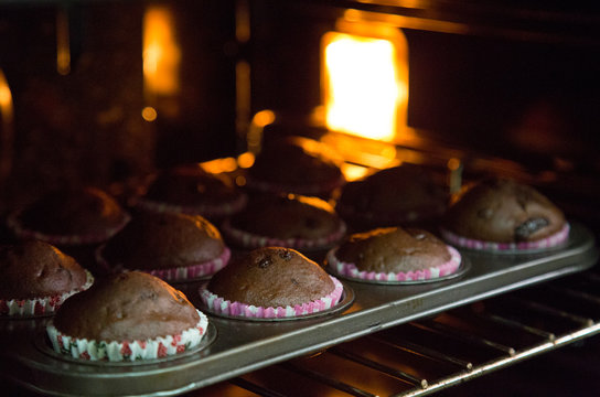 muffins on tray inside oven