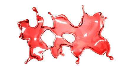 A splash of a transparent red liquid on a white background. 3d illustration, 3d rendering.