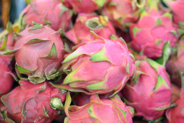 a lot of dragonfruit on the store counter