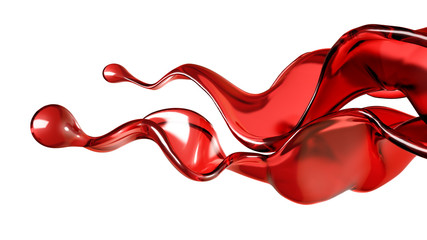 Fototapeta premium A splash of a transparent red liquid on a white background. 3d illustration, 3d rendering.