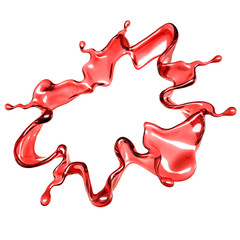 A splash of a transparent red liquid on a white background. 3d illustration, 3d rendering.