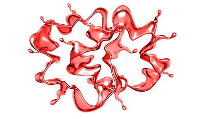A splash of a transparent red liquid on a white background. 3d illustration, 3d rendering.