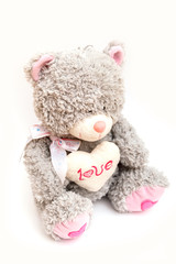 Big teddy bear soft toy isolated on white background.