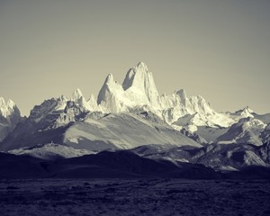 Fitz Roy Mountains in Patagonia Argentina in black and white