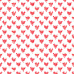 Hand drawn background with colored hearts. Seamless texture with love signs. Line art. Print for banners, flyers or posters