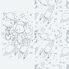 Set of cute cartoon animal and seamless pattern. Vector clip art illustration for children design, cards, prints, coloring books
