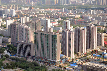 Fototapeta na wymiar Aerial view of Modern Apartment buildings in downtown of Shenyang, Liaoning Province, China. Shenyang is the largest city in Northeast China (Manchuria).