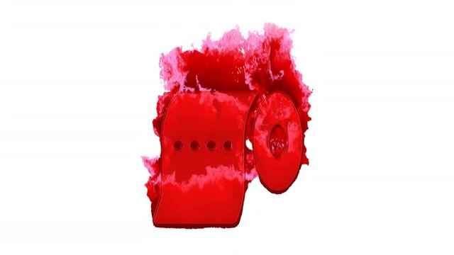 Symbol toilet paper inflames with dark fire, then burns. In - Out loop. Alpha channel Premultiplied - Matted with color white