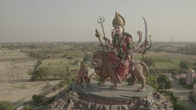 Durga temple in Vrindavan, India, 4k aerial drone ungraded
