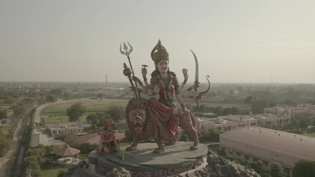 Durga temple in Vrindavan, India, 4k aerial drone ungraded