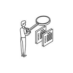 businessman worker with magnifying glass and documents