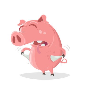 funny illustration of a poor cartoon pig