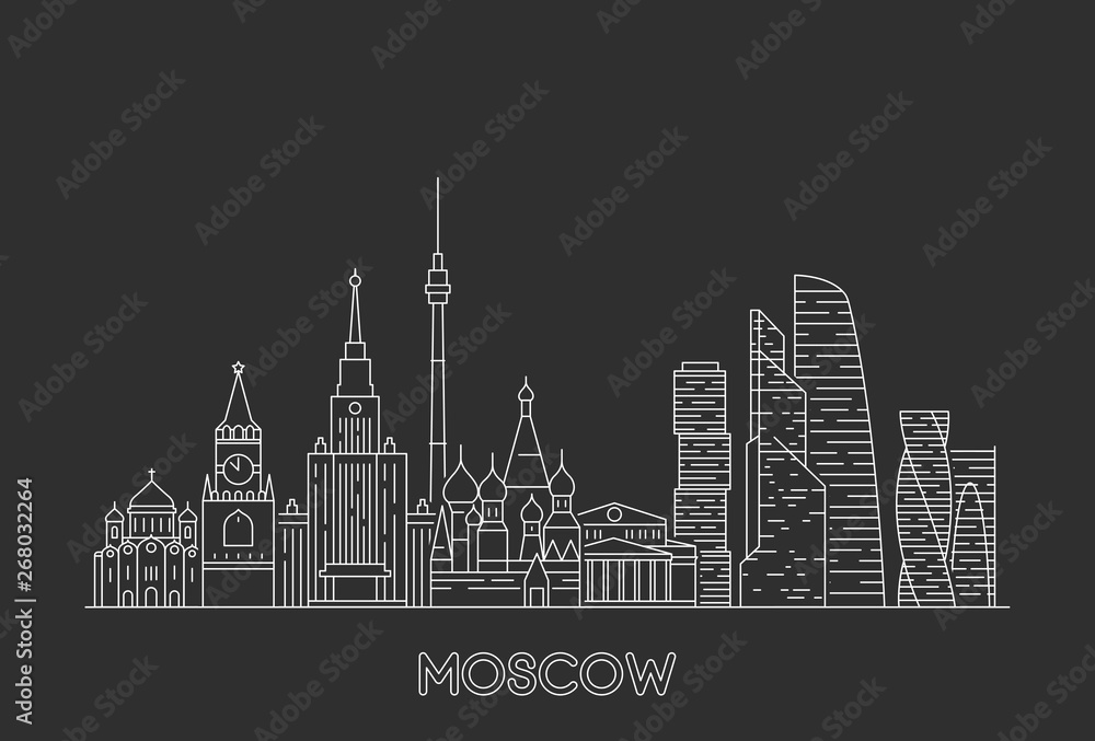 Wall mural Moscow skyline, Russia. Line art style