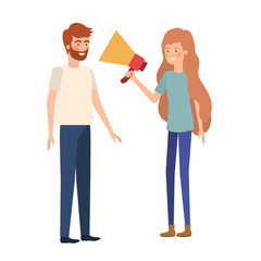 young couple in with megaphone in the hand