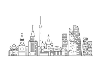 Moscow skyline, Russia. Line art style