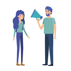 young couple in with megaphone in the hand