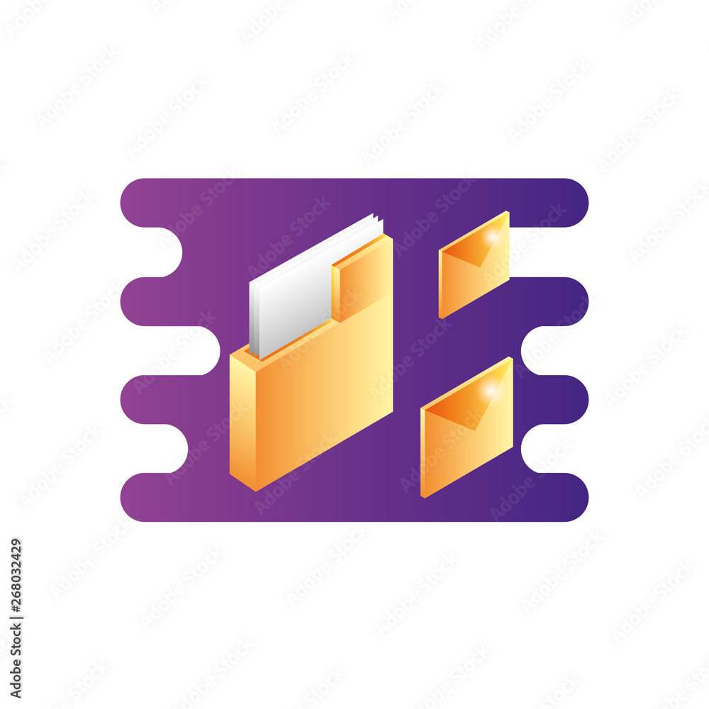 Poster folder documents data with envelopes mails