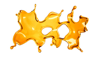 Splash of a transparent orange liquid on a white background. 3d illustration, 3d rendering.