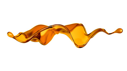 Splash of a transparent orange liquid on a white background. 3d illustration, 3d rendering.