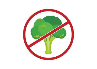 Broccoli ban vector. Stop broccoli vector. Disgusting broccoli graphic illustration. Broccoli isolated on a white background. No Diet vector