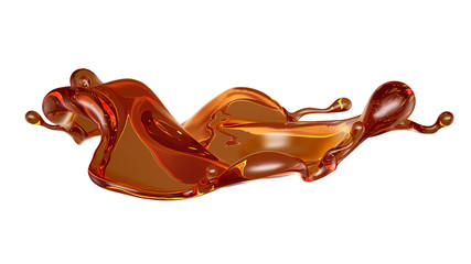 Splash of a transparent orange liquid on a white background. 3d illustration, 3d rendering.