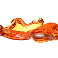 Obraz na płótnie Canvas Splash of a transparent orange liquid on a white background. 3d illustration, 3d rendering.