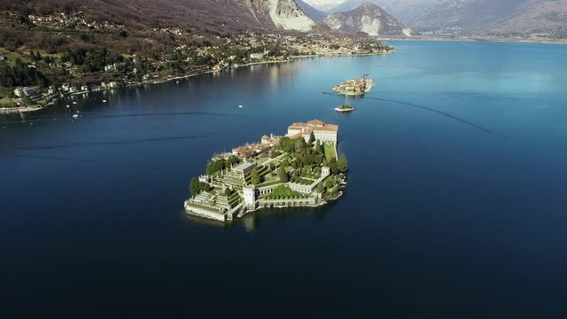 Aerial view of Island Bella or Isola Bella at Lake Maggiore, is one of the Borromean Islands in Piedmont of north Italy, Stresa, Verbania