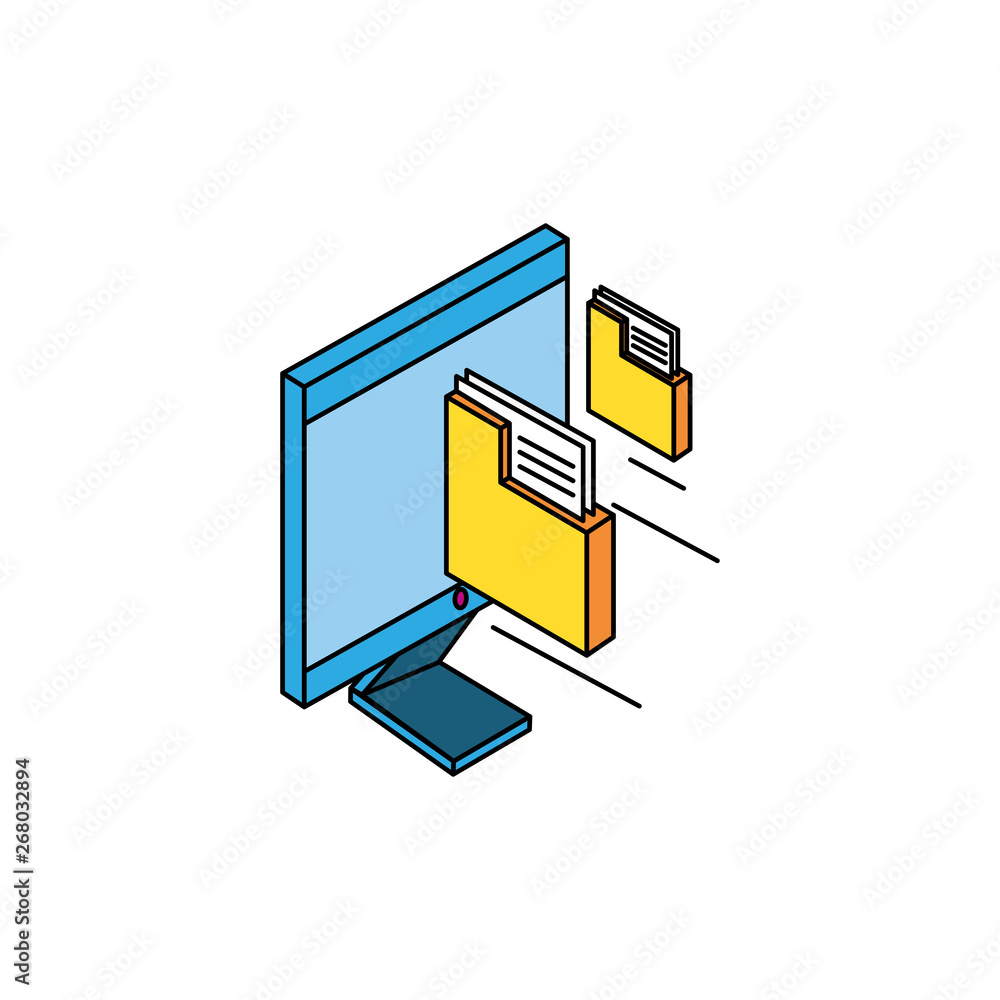 Poster desktop computer with folders documents
