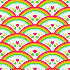 Rainbow and hearts seamless vector pattern