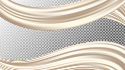 Obraz premium Vector realistic drapery of light rose fabric. Decorative folds of cream silk isolated on transparent background.