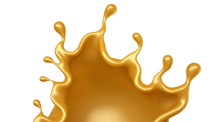 Golden splash of caramel on a white background. 3d illustration, 3d rendering.