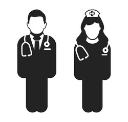 Standing Doctor and nurse icon. Flat style vector EPS.