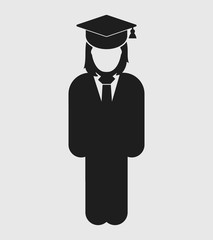 Graduate Student Icon. Standing Female symbol on gray background. Flat style vector EPS.