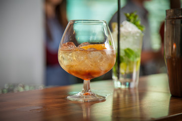 mojito,cognac and blody mary on the bar