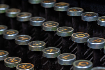 Antique Typewriter keys closeup photo - Vintage old Typewriter Machine detail