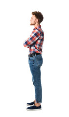 Fototapeta premium Full length portrait of handsome man posing on white background