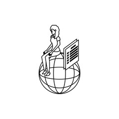 businesswoman worker seated in sphere browser