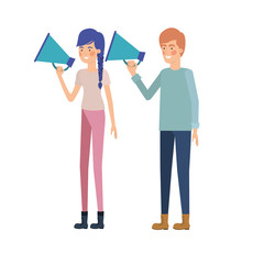 young couple in with megaphone in the hand