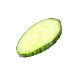 Cut fresh green cucumber on white background