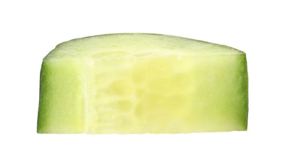 Cut fresh green cucumber on white background