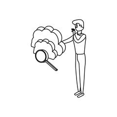 businessman worker with magnifying glass and cloud