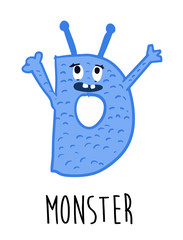 D letter cartoon cute monster font vector design