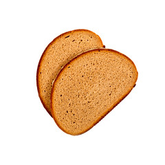 Two fresh baked bread slices isolated on white background.
