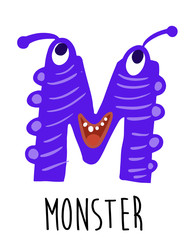M letter cute monster vector design