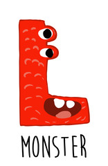 L letter cute monster vector design
